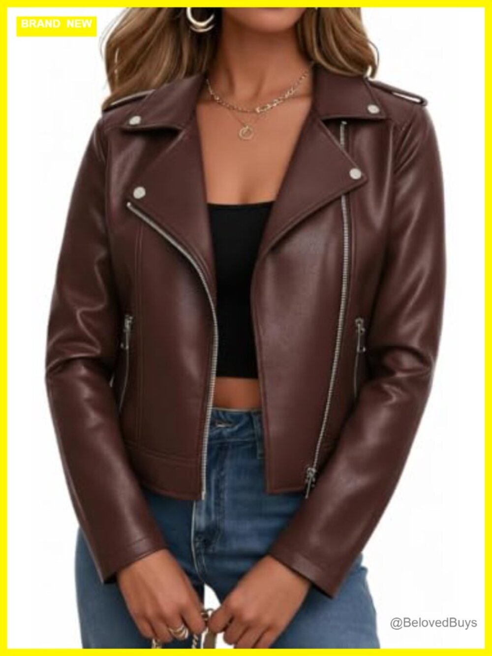 Faux Leather Cropped Moto Biker Jacket Zip Up Short Coat